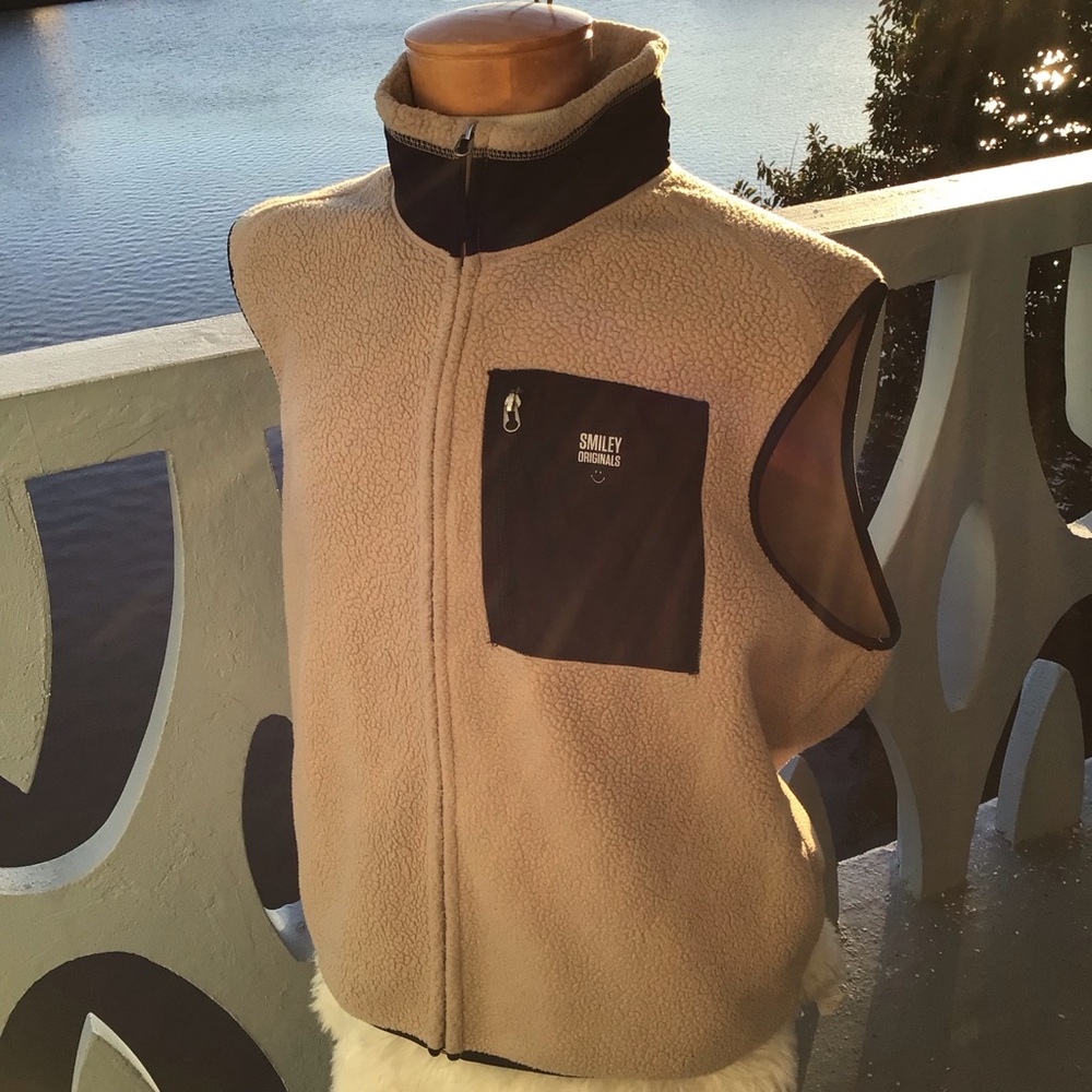 H&M Smiley Originals Men's Tan Fleece Vest XXL Excellent